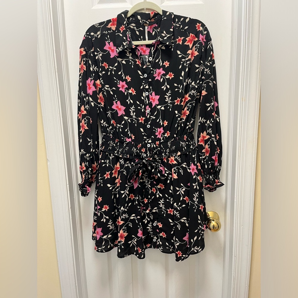 Free People NWOT Black/Pink Floral Lighten Up Mini Dress, Size Small